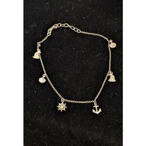 Seaworthy Nautical Marked 925 Sterling Silver Charm Ankle Bracelet